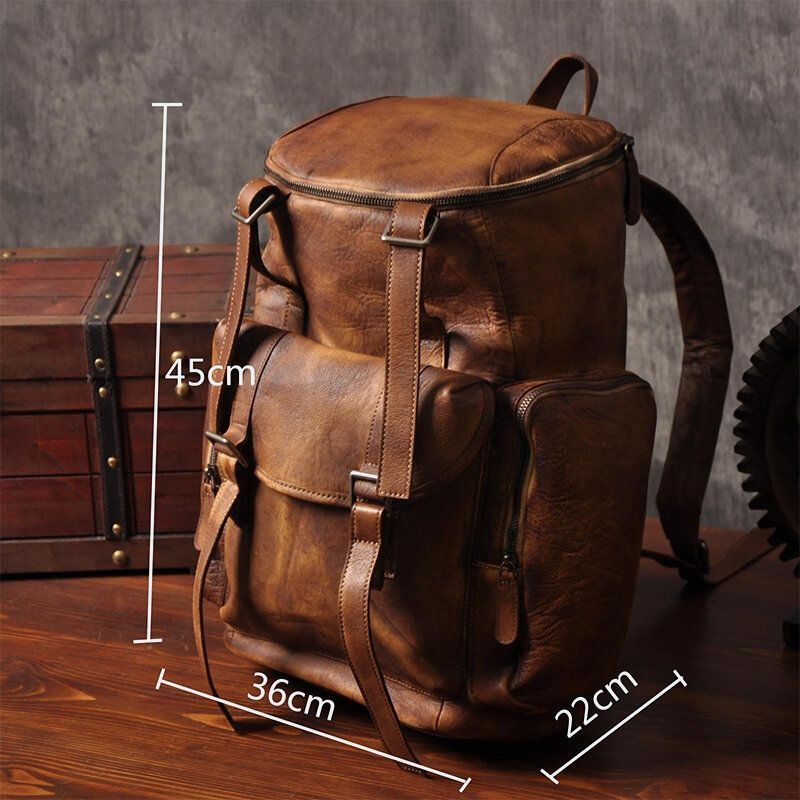 Heren Pu Leer Vintage Zakelijke Stijl Effen Kleur Multi-pocket 15 Inch Laptoptas Reistas Rugzak