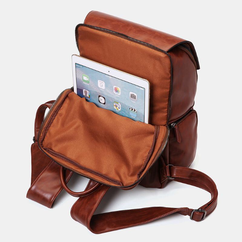 Heren Unisex Grote Capaciteit Multifunctionele Rugzak Retro Pu Leer Onafhankelijke Schoen Positie Multi-pocket 14 Inch Laptoptas