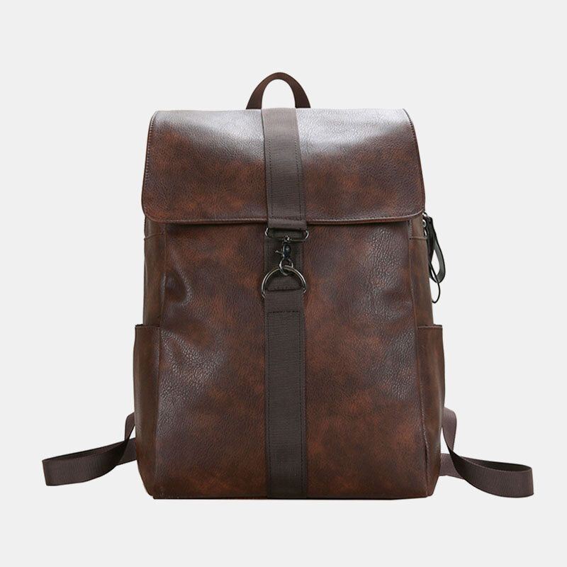 Heren Unisex Kunstleer Retro Grote Capaciteit Outdoor 15.6 Inch Laptoptas Schooltas Rugzak