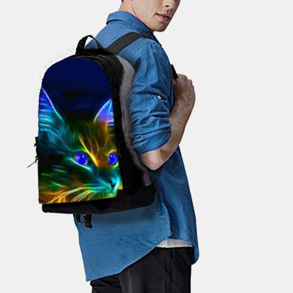 Heren Unisex Oxford Fluorescentie Lichtgevende Kat Patroon Grote Capaciteit Schooltas Rugzak