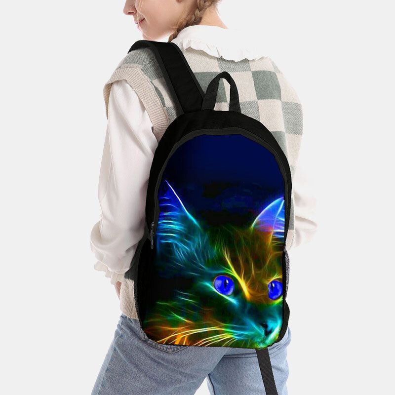 Heren Unisex Oxford Fluorescentie Lichtgevende Kat Patroon Grote Capaciteit Schooltas Rugzak