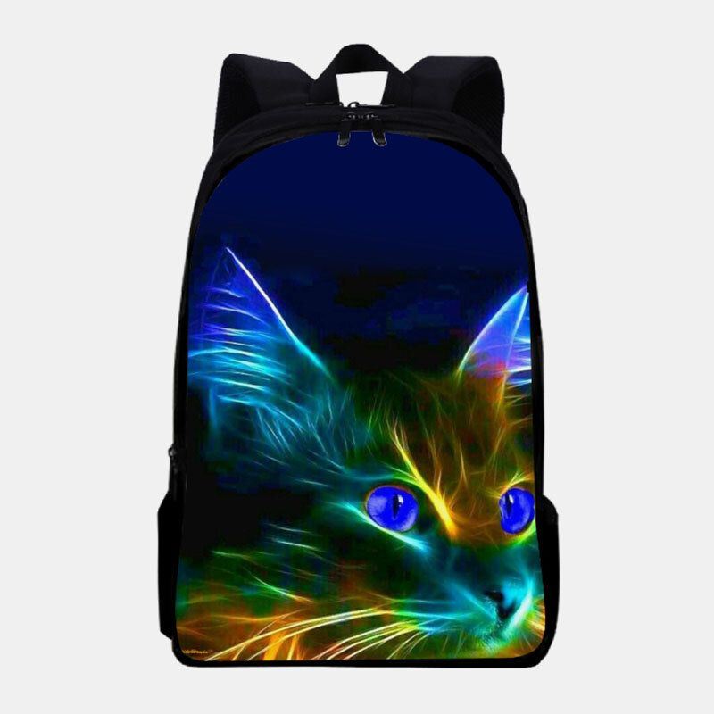 Heren Unisex Oxford Fluorescentie Lichtgevende Kat Patroon Grote Capaciteit Schooltas Rugzak