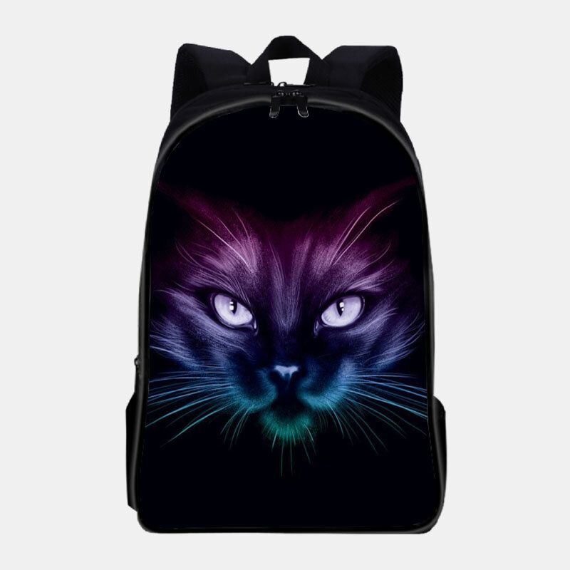 Heren Unisex Oxford Fluorescentie Lichtgevende Kat Patroon Grote Capaciteit Schooltas Rugzak