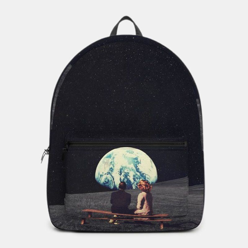 Heren Unisex Oxford Milieubescherming Ruimte Planeten Aarde En Maan Print Schooltas Rugzak