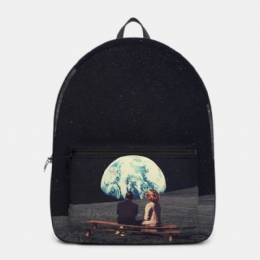 Heren Unisex Oxford Milieubescherming Ruimte Planeten Aarde En Maan Print Schooltas Rugzak