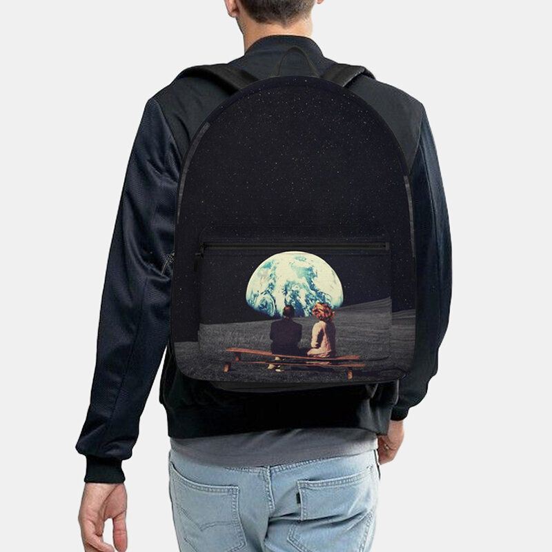 Heren Unisex Oxford Milieubescherming Ruimte Planeten Aarde En Maan Print Schooltas Rugzak