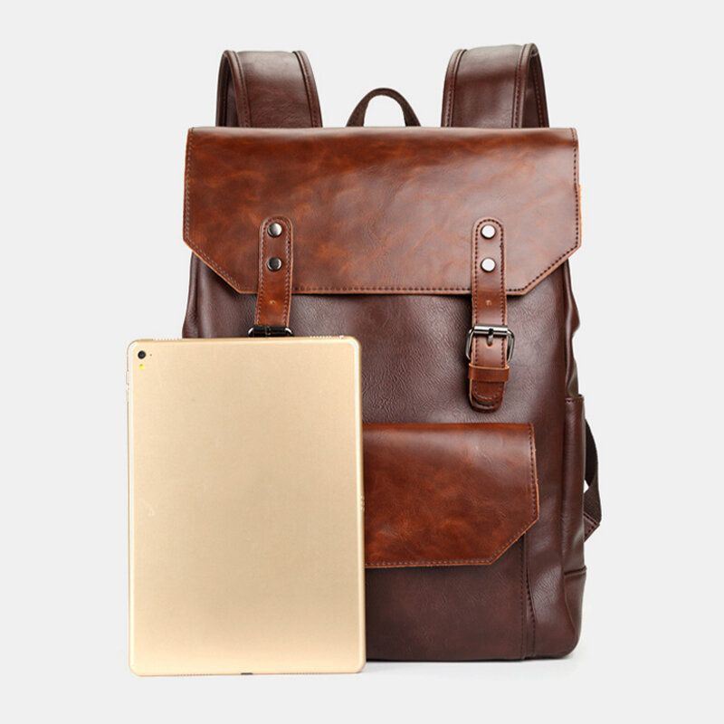 Heren Unisex Pu Lederen Rugzak Met Grote Capaciteit Vintage Laptoptas