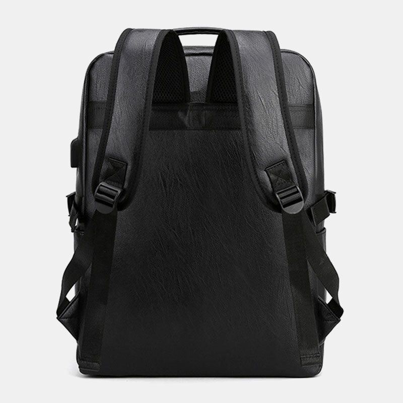 Heren Usb Opladen Multi-pocket Pu Lederen Rugzak Mode Toevallige Grote Capaciteit 15.6 Inch Laptoptas