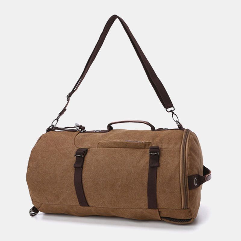 Heren Vintage Canvas Grote Capaciteit Multi-carry Effen Kleur Cilinder Casual Rugzak Crossbody Tas