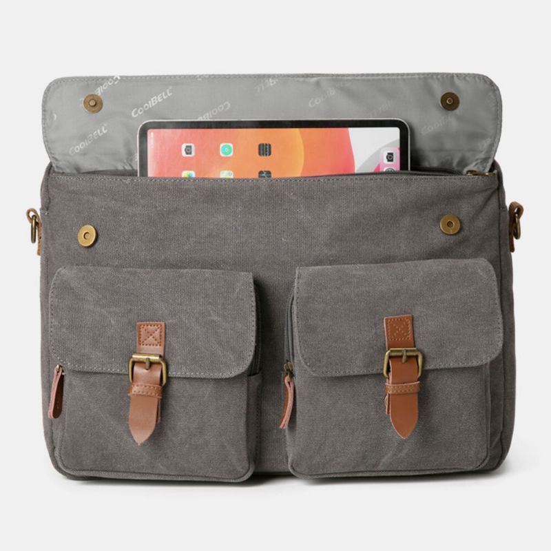 Heren Vintage Casual Canvas Grote Capaciteit 17 Inch Laptoptas Rugzak Multi-pocket Crossbody Tas