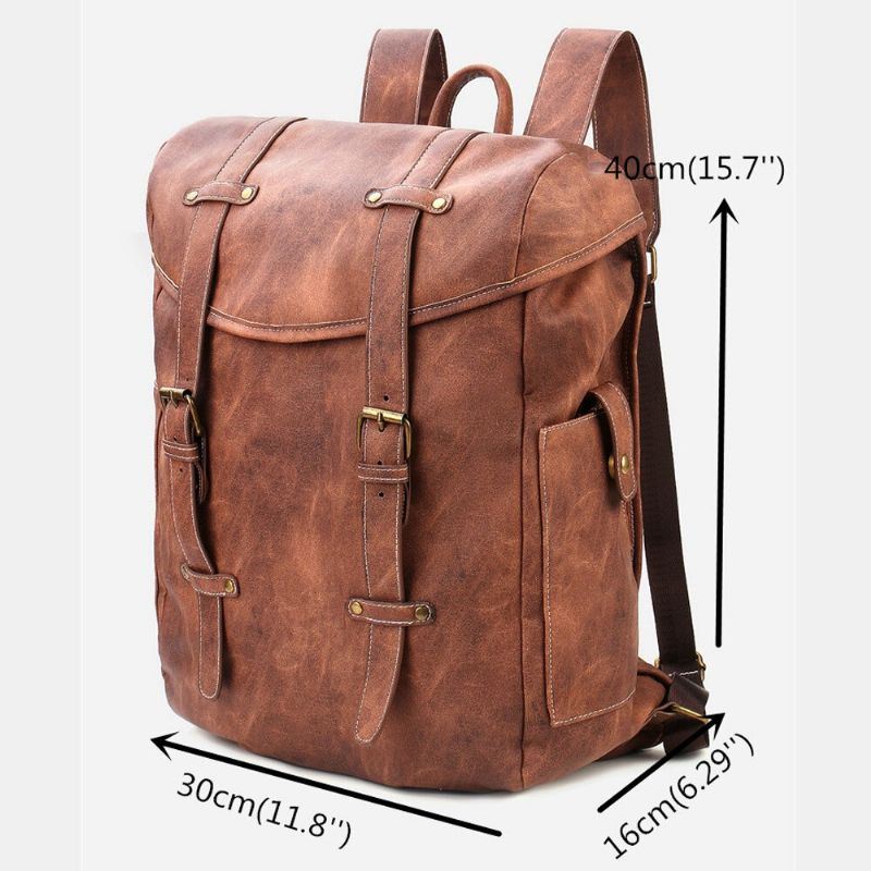 Heren Vintage Zakelijke Outdoor Grote Capaciteit School College Boekentas Pu Leer Contrast Kleur 14 Inch Laptoptas