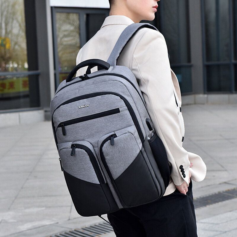 Nieuw Heren Polyester Waterdichte Laptop Rugzak Met Usb Opladen Casual Outdoor Travel Schooltas