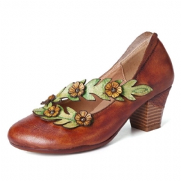 Dames Bloem Decoratie Echt Leer Slip Op Lente Pompen