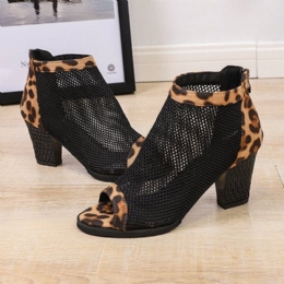 Dames Casual Mesh Ademende Chunky Hak Hollow Out Peep-toe Pumps Schoenen