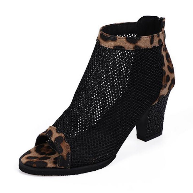 Dames Casual Mesh Ademende Chunky Hak Hollow Out Peep-toe Pumps Schoenen