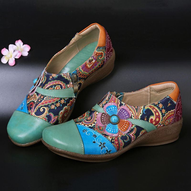 Dames Casual Pumps Met Bloemen Rits