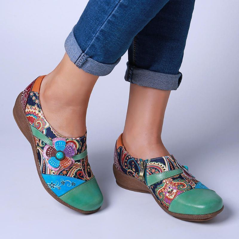 Dames Casual Pumps Met Bloemen Rits