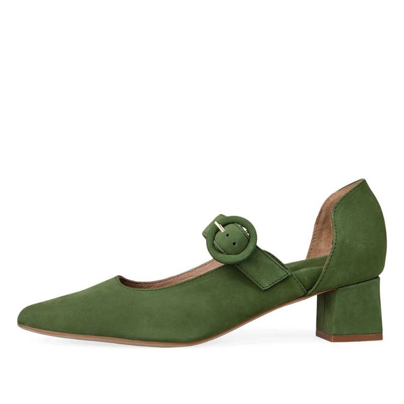 Dames Elegante Puntschoen Effen Kleur Enkel Gesp Slip Op Chunky Hak Pumps