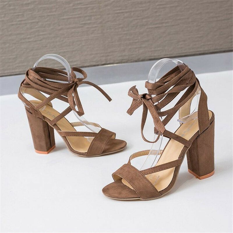 Dames Plus Size Strappy Open Teen Suède Hoge Hak Zomer Sandalen