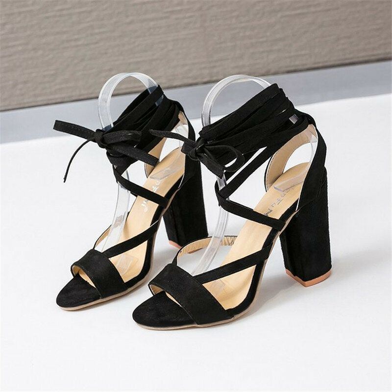 Dames Plus Size Strappy Open Teen Suède Hoge Hak Zomer Sandalen