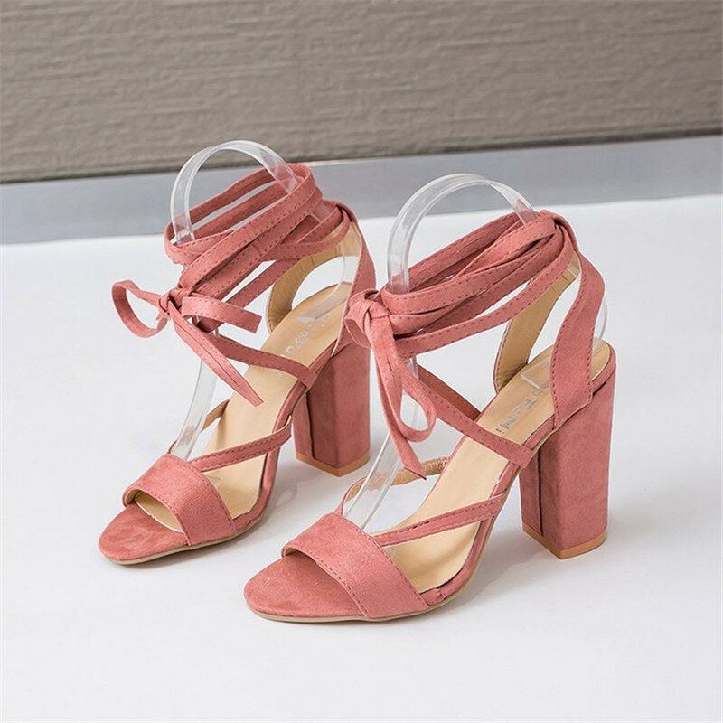 Dames Plus Size Strappy Open Teen Suède Hoge Hak Zomer Sandalen