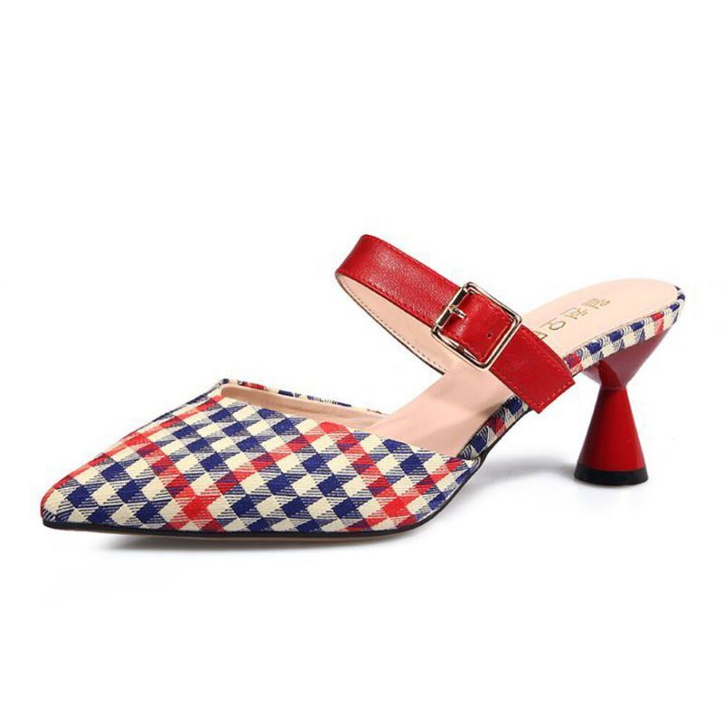 Dames Retro Elegante Roosterpatroon Puntschoen Backless Kegelhak Schoenen