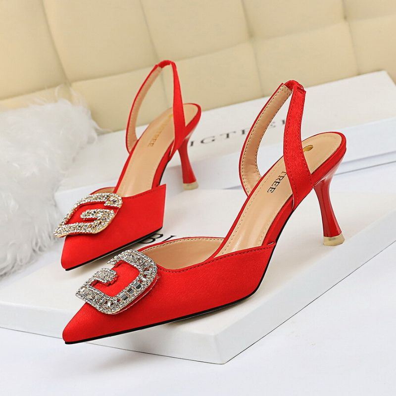 Dames Strass Puntige Teen Slingback Gesp Mode Hoge Hak Pumps