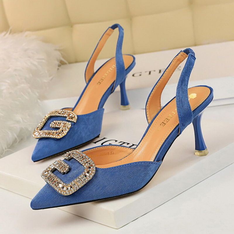 Dames Strass Puntige Teen Slingback Gesp Mode Hoge Hak Pumps