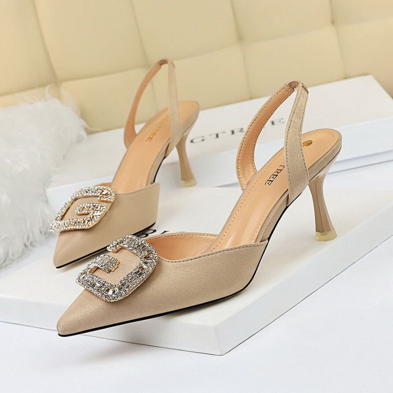 Dames Strass Puntige Teen Slingback Gesp Mode Hoge Hak Pumps