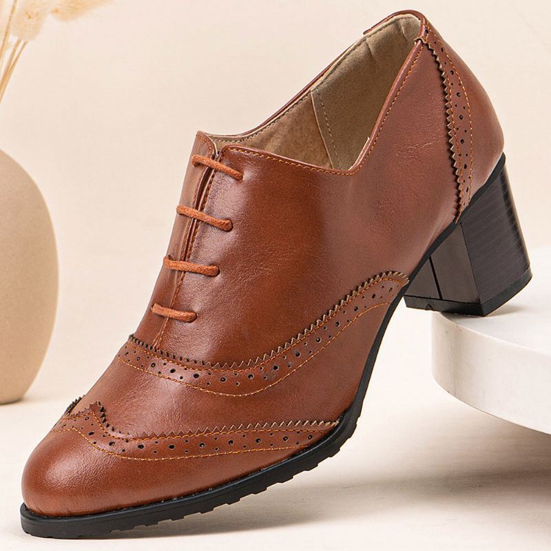 Grote Maat Dames Lace-up Comfortabele Retro Oxfords Hakken