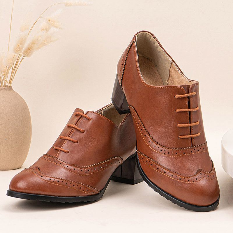 Grote Maat Dames Lace-up Comfortabele Retro Oxfords Hakken