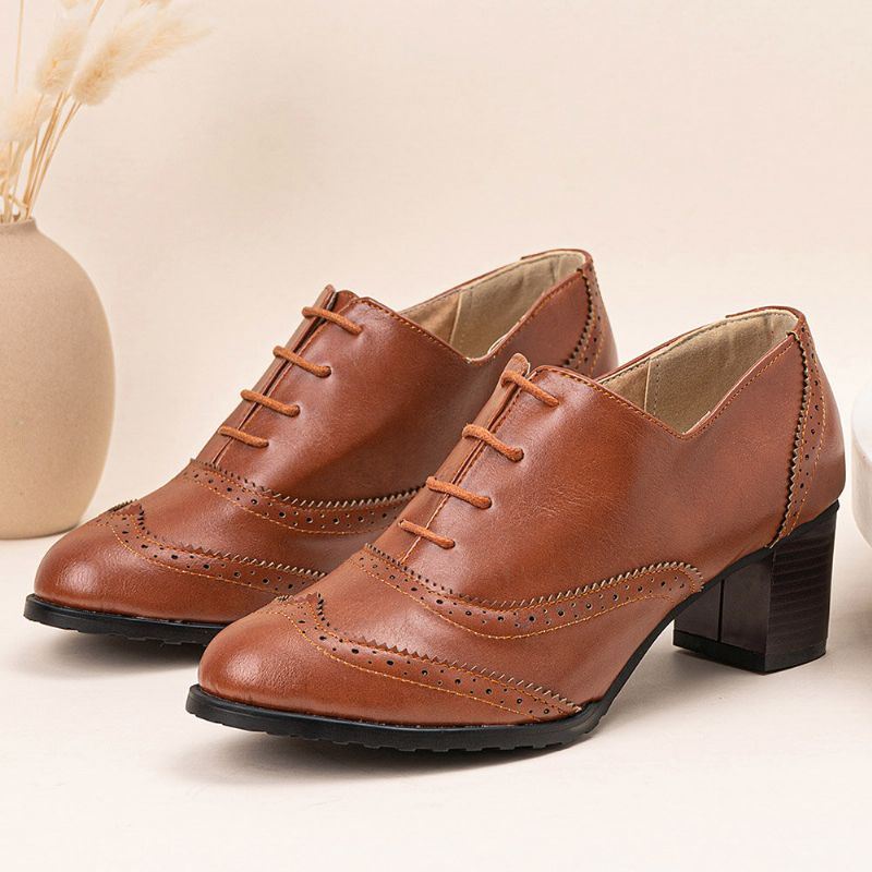 Grote Maat Dames Lace-up Comfortabele Retro Oxfords Hakken