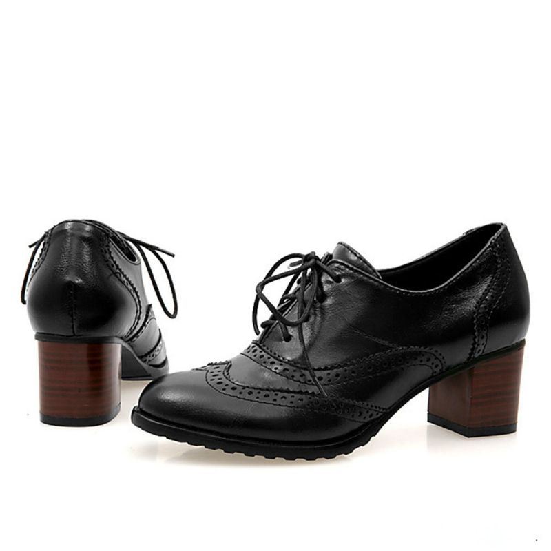 Grote Maat Dames Lace-up Comfortabele Retro Oxfords Hakken