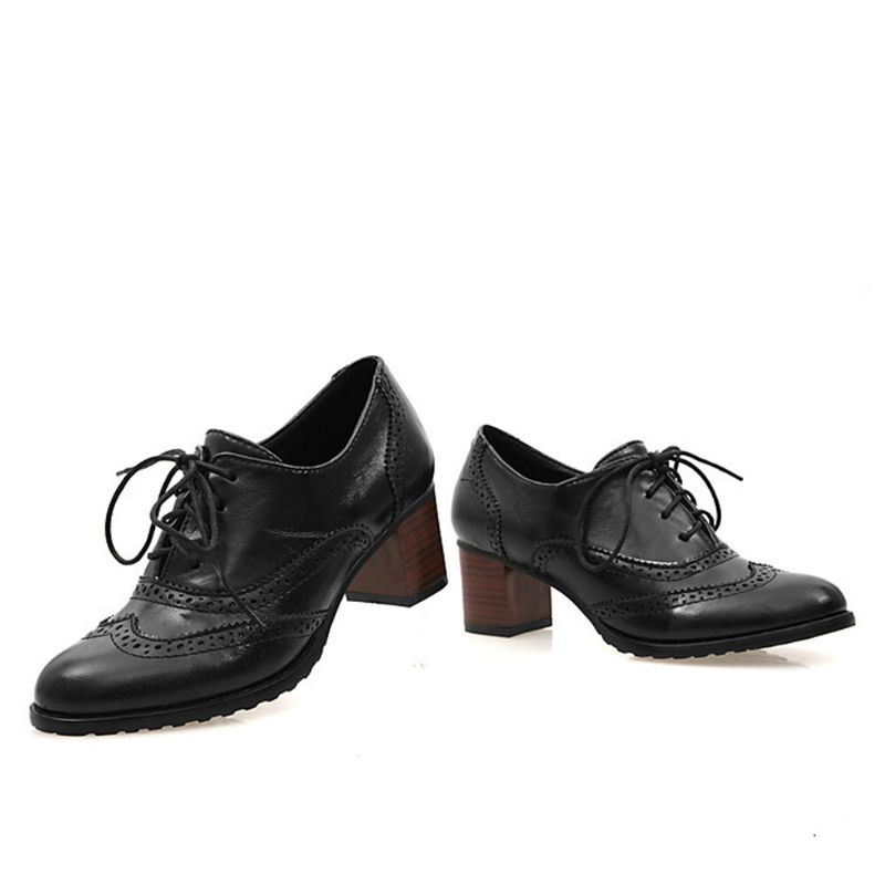 Grote Maat Dames Lace-up Comfortabele Retro Oxfords Hakken