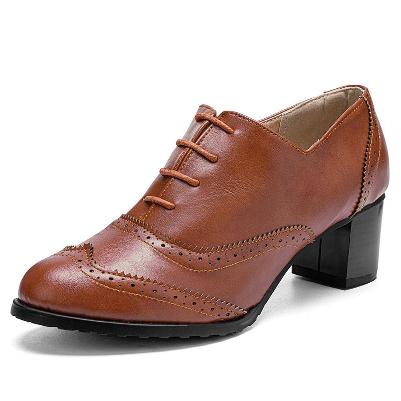 Grote Maat Dames Lace-up Comfortabele Retro Oxfords Hakken