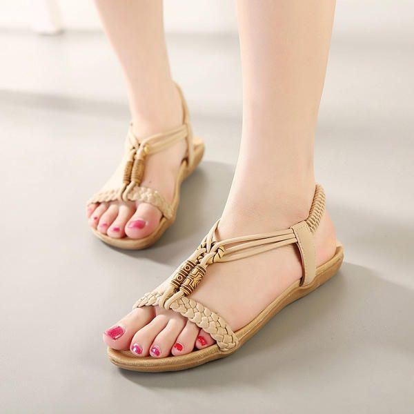 Big Size Dames Zomer Kralen Platte Sandalen Schoenen Open Teen Strand Slippers Slipper Sandalen