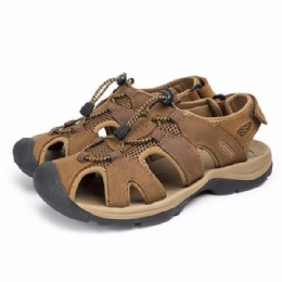 Big Size Heren Zomer Strand Sandalen Magic Stick Aanpassing Lederen Schoenen