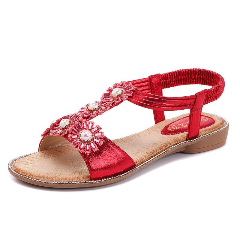 Boheemse Bloemen T-riem Casual Comfortabele Sandalen Voor Dames