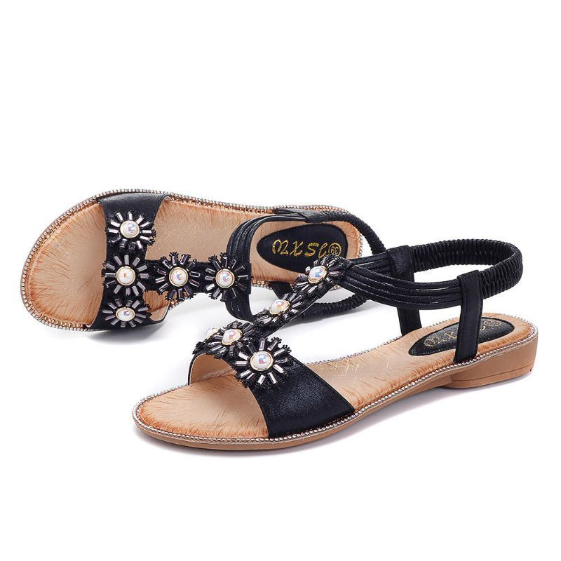 Boheemse Bloemen T-riem Casual Comfortabele Sandalen Voor Dames