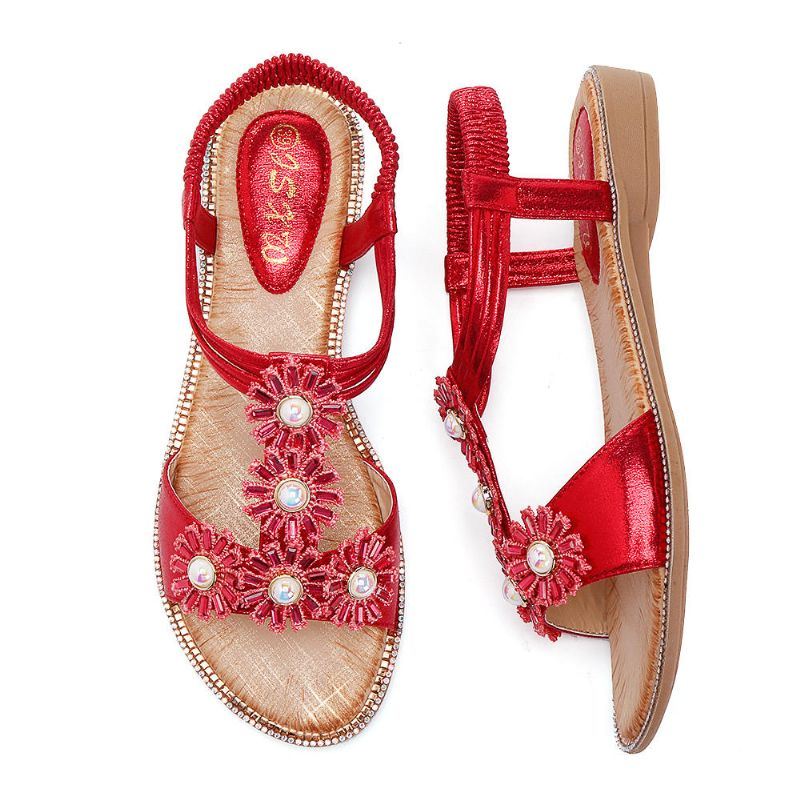 Boheemse Bloemen T-riem Casual Comfortabele Sandalen Voor Dames