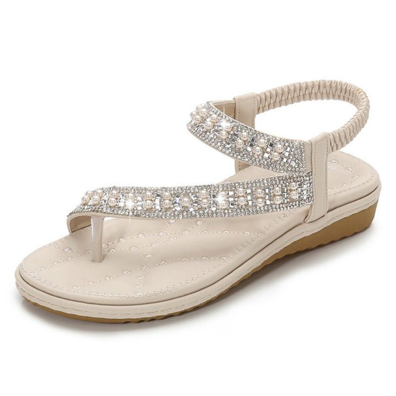 Boheemse Strass-slippers Voor Dames Met Zachte Onderkant Platte Platte Sandalen