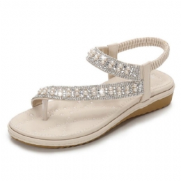 Boheemse Strass-slippers Voor Dames Met Zachte Onderkant Platte Platte Sandalen