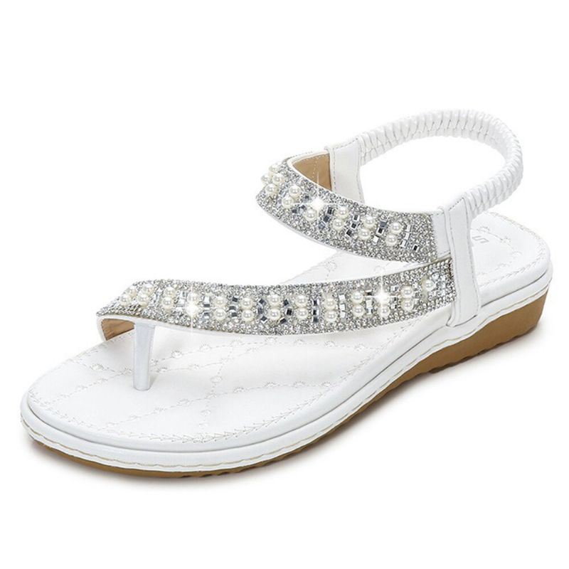 Boheemse Strass-slippers Voor Dames Met Zachte Onderkant Platte Platte Sandalen