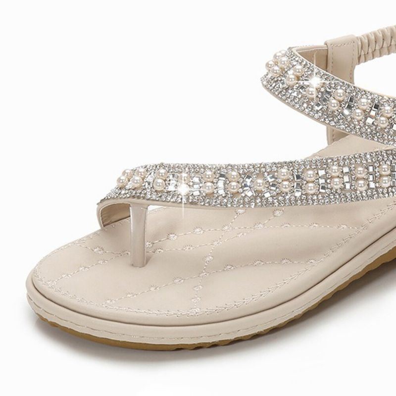 Boheemse Strass-slippers Voor Dames Met Zachte Onderkant Platte Platte Sandalen