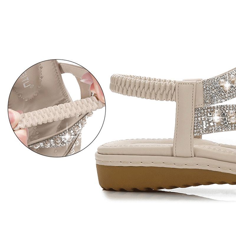 Boheemse Strass-slippers Voor Dames Met Zachte Onderkant Platte Platte Sandalen