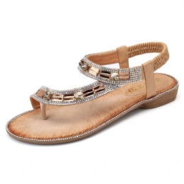 Bohemian Dames Strass Platte Sandalen Flip Flop Schoenen