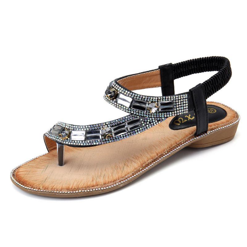 Bohemian Dames Strass Platte Sandalen Flip Flop Schoenen