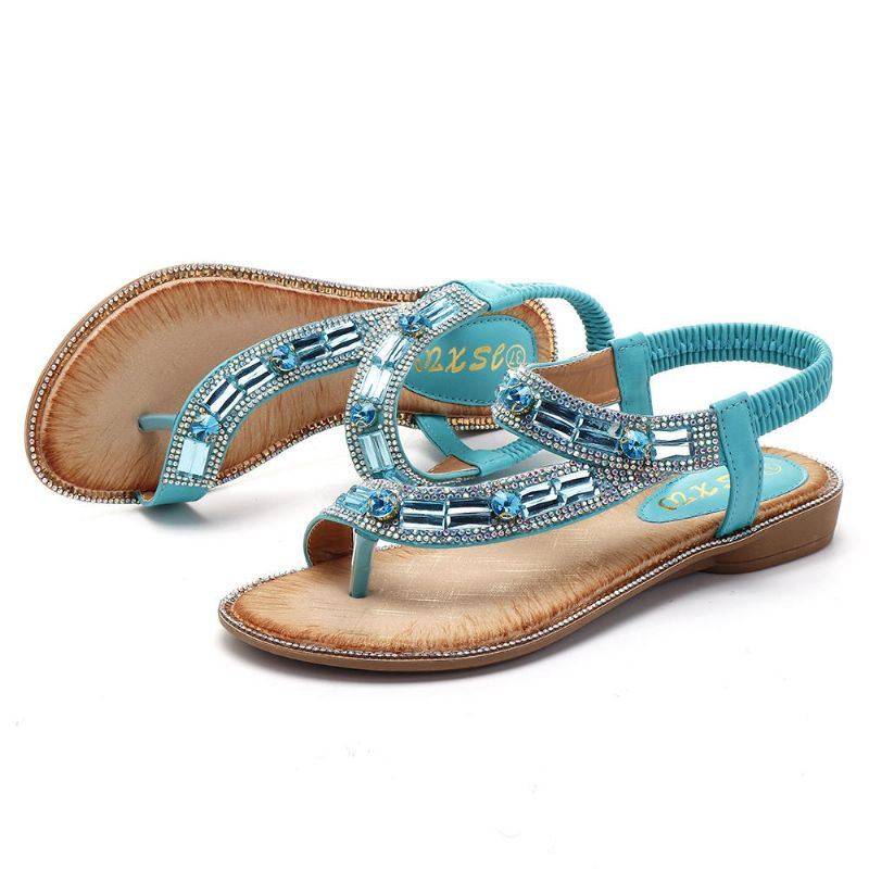 Bohemian Dames Strass Platte Sandalen Flip Flop Schoenen