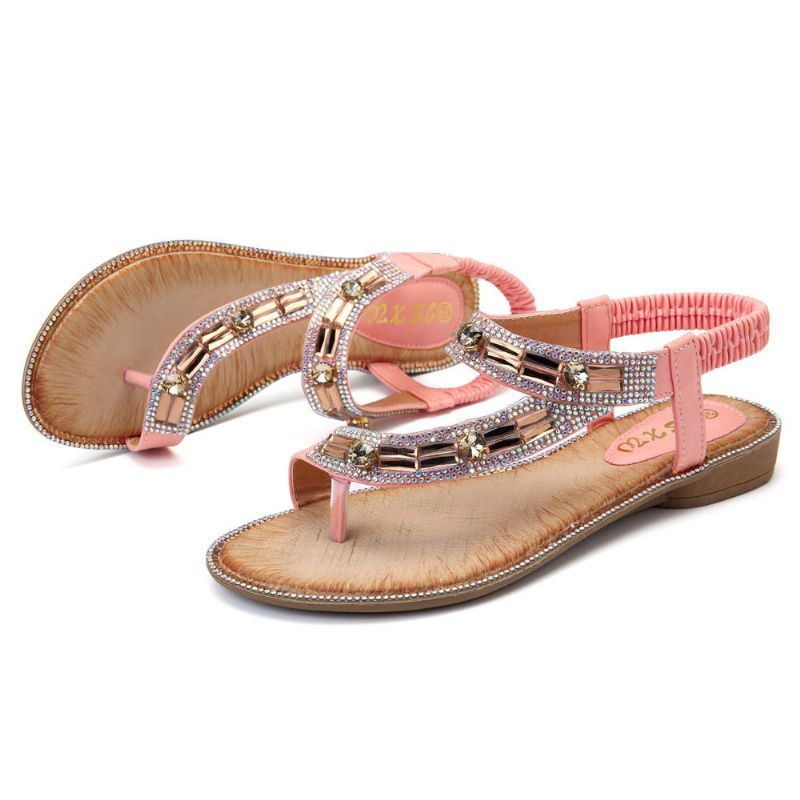 Bohemian Dames Strass Platte Sandalen Flip Flop Schoenen