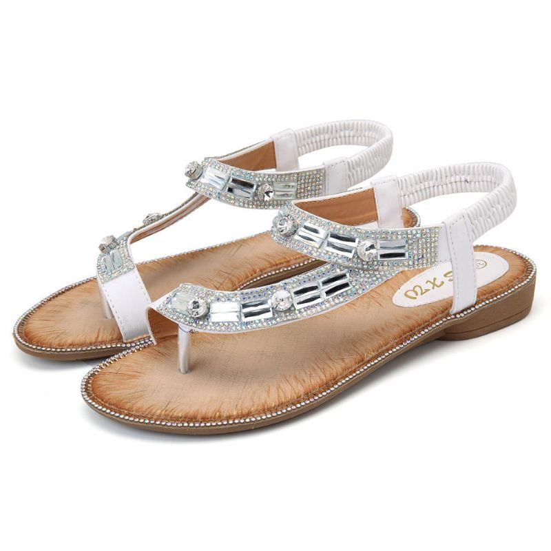 Bohemian Dames Strass Platte Sandalen Flip Flop Schoenen